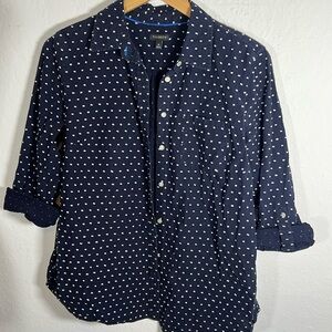 Talbots size 12 navy cotton shirt with white polka dots